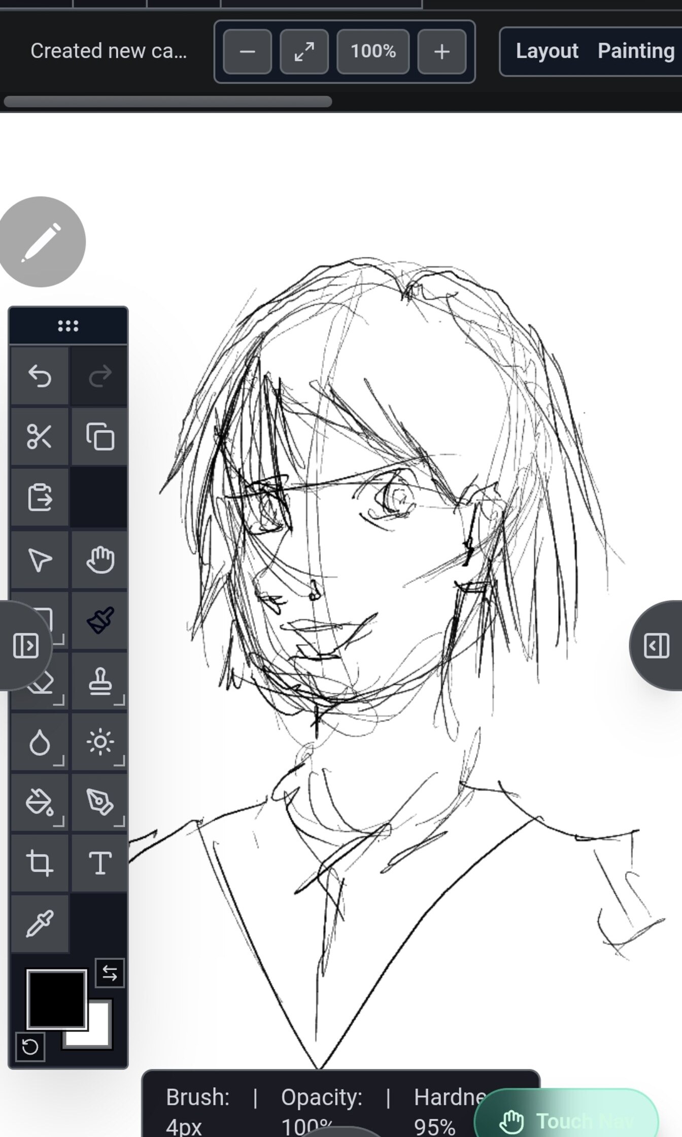 A rough pencil sketch of a portrait in the Sloom Studio Image editor