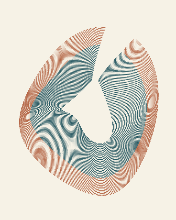 Teal and terracotta ink contours rendered with Hane